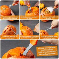 Professionele, heavy-duty, roestvrijstalen, handmatige 7-delige Halloween-pompoen snijset
