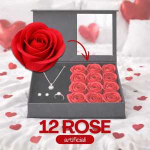 Scatola Regalo per Gioielli con 12 Rose Rosse Artificiali 18x13x4,5 Cm Elegante Regalo per San Valentino e Anniversario - Product Image 4