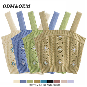 2024 femmes été tricoté <span class=keywords><strong>gilet</strong></span> Cool mode <span class=keywords><strong>sans</strong></span> manches pull brodé fleur conception personnalisable - Product Image 2