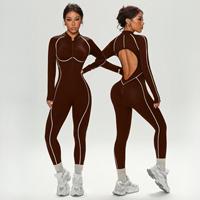 Combinaison de yoga athlétique moulante pour femme, taille haute, effet push-up, avec dos ajouré et couleurs contrastées