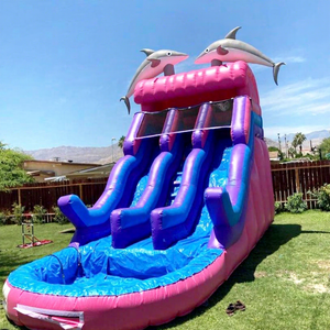 Commercial outdoor party jumping bounce house with pool inflatable dolphin water <b>slide</b> for kids - Product Image 1