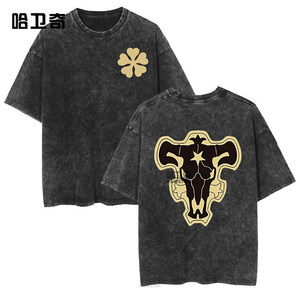 เสื้อยืดวินเทจสไตล์สตรีทฮิปฮอป ลายอนิเมะ โคลเวอร์สีดำ  ลำลอง ผ้าฝ้าย 100% ระบายอากาศได้ดี ทรงหลวม ใส่สบายสำหรับฤดูร้อน - Product Image 3