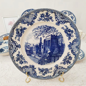Juego de vajilla clásica francesa, plato de cerámica azul bonito, platillo, bandeja única para comedor, decoración del hogar, taza de té personalizada - Product Image 1