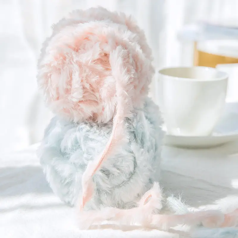 100% Polyester 32 meters Mink like fur yarn is suitable for sweater coat hand knitting wool, DIY doll scarf yarn