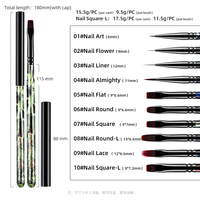 Ensemble professionnel de luxe 10 pièces pour nail art, manche en bois, poils en nylon ondulés, pour peinture au gel, liner, ombrage et extension