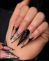 Faux ongles longs à presser, style stiletto, rose, French, couvrance totale, en gel souple acrylique, 10 pièces