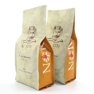 カスタムプリント高品質スクエアボトムサテンガセットバッグプラスチックコーヒーバッグストック3KgグラムSustentable Coffee Bag
