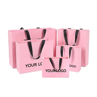 Sac shopping en papier rose personnalisé de luxe, avec logo imprimé, poignée en ruban laminé, emballage personnalisé pour boutique de chaussures