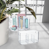 Ensemble de rangement pour cosmétiques moderne en plastique STORi Bliss à 5 compartiments avec tiroirs |   Clair |   Boîte de rangement rectangulaire pour maquillage avec compartiments