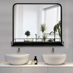 Özelleştirilmiş boyutu dikdörtgen duvara monte metal çerçeve ayna raf dekoratif oturma odası veya banyo için