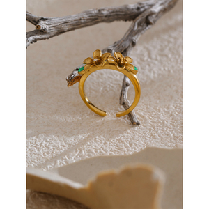 JINYOU 4190 Piedra <span class=keywords><strong>Natural</strong></span> Lapislázuli Doble Flor <span class=keywords><strong>Metal</strong></span> Ajustable Impermeable 18K Anillo Chapado En Oro - Product Image 4