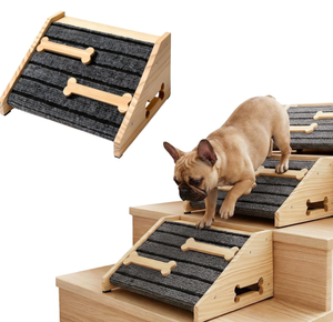 Holz Umweltfreundliche Hunderampe Niedrige Winkel Haustier-Treppenrampe mit Rutschfester Matte Treppenstufen für Reptilien Treppensteig-Hilfe - Product Image 6
