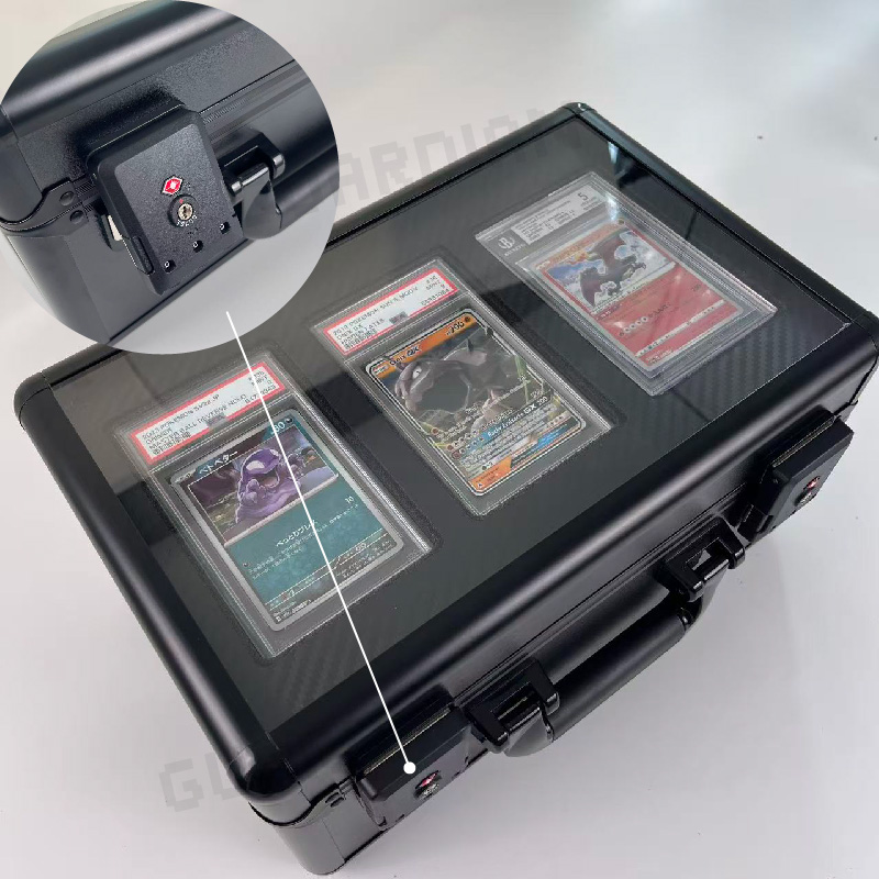 Estuche para tarjetas de 3 ranuras con cerradura de seguridad y tapa transparente