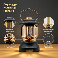 Lampe de camping LED vintage rechargeable, lanterne de tente rétro, lampe d'ambiance suspendue pour l'extérieur avec charge Type C