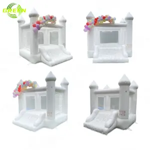 Green infant able castle white wedding bouncer wedding bouncy castle white castle bounce house with slide and ball pit