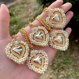 Collar de corazón con cuentas Beige de 18K sólido, Collar chapado en oro de 18 quilates, joyería bonita, collar de lujo <span class=keywords><strong>para</strong></span> mujer a la moda - Product Image 2