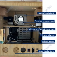 Cabina de Fotos Todo en Uno con Flash, Pantalla Táctil de 15.6 Pulgadas, Impresión Instantánea, Trípode, Estuche de Transporte y Ventiladores Dobles para Alquiler en Eventos