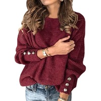 Plus Size Einfache Frauen Langarm Rundhals ausschnitt Button Down Sweater Top Damen Casual Roll kragen pullover Tops