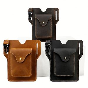 <b>Mens</b> Belt <b>Pouch</b> Edc Tool Phone Holder Vintage Case Genuine Leather Travel Hiking Waist Pack Cowhide Holster - Product Image 3