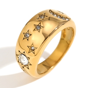 Moda europea y americana, temperamento personalidad superventas anillo, acero inoxidable plateado con 18K oro blanco estrella Luna sujetador - Product Image 3