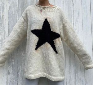 Tùy chỉnh nhà sản xuất của phụ nữ đan Sao Jumper Áo Thun quá khổ Intarsia Jacquard Retro Chunky Đan Áo len với Ngôi Sao - Product Image 2