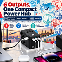 Adaptateur de voyage universel 100W avec câble Type C rétractable, chargeur rapide GaN, prise EU UK US AU, adaptateur secteur international
