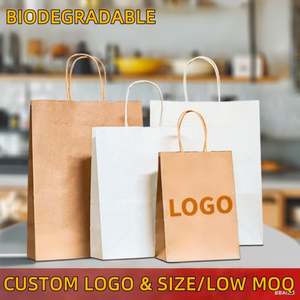 Sac en papier kraft biodégradable avec poignées, design imprimé personnalisable, sacs à emporter pour restaurant, sacs en papier pour supermarché - Product Image 2