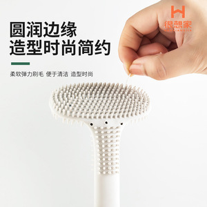 T-shaped Toilet <b>Brush</b> Set <b>Long</b> <b>Handle</b> Soft Bristles Silicone Wall Mounted No Dead Angles Easy To Clean - Product Image 3