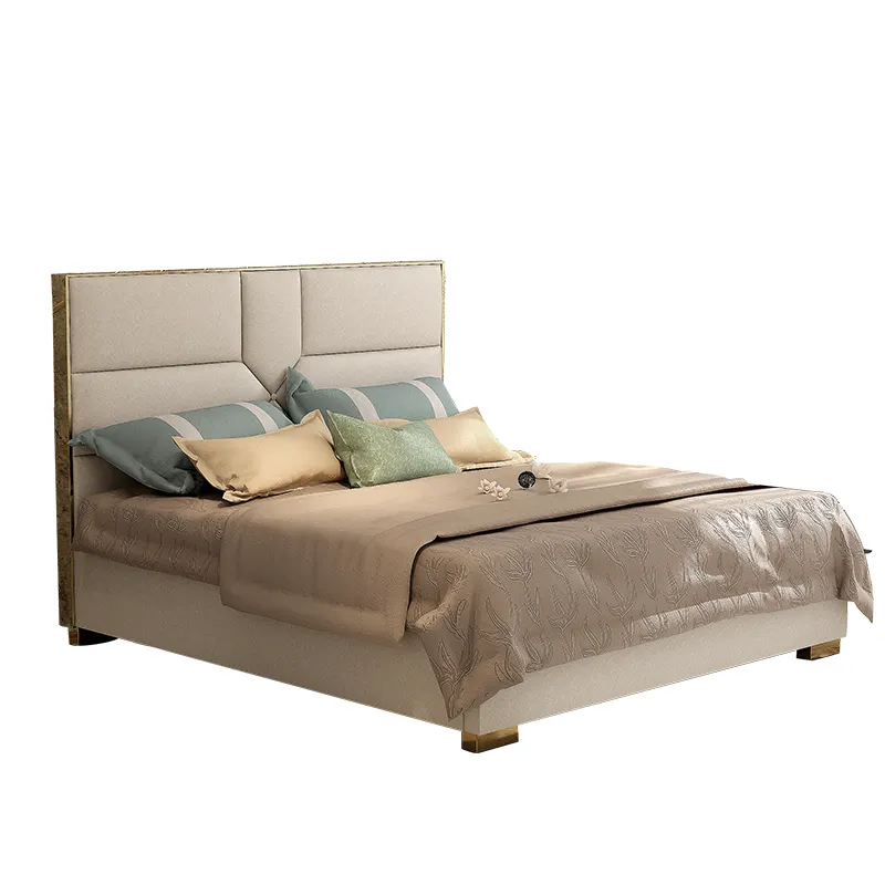 Mobili di lusso di alta qualità set letto king size in pelle con struttura in legno in pelle crema bianco giallo moderno letto king size