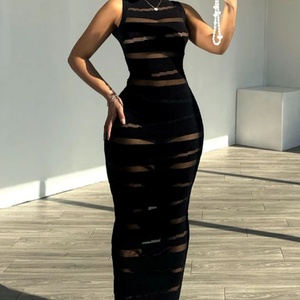 Nuevo Vestido Ajustado sin Mangas con Cuello Alto y Rayas Transparentes, Sexy y Moderno para Fiestas, para Mujer - Product Image 1