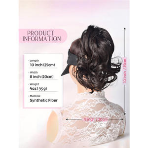 Perruque queue de cheval en maille élastique Miss, couleur 1B, en fibre haute température, cheveux courts bouclés à grandes ondulations, style mode et volumineux - Product Image 3