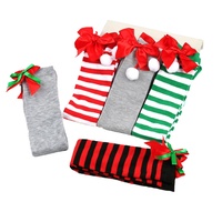 Chaussettes de Noël en gros style européen et américain avec nœud et pompon, chaussettes au-dessus du genou en polyester et élasthanne, unisexe, pour les fêtes
