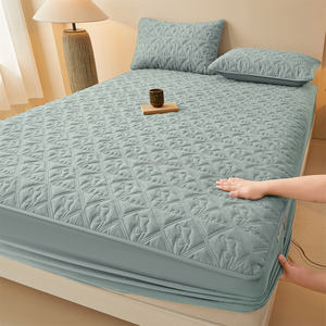 Ensemble de <span class=keywords><strong>lit</strong></span> en coton matelassé 50S pour femme King Size Polyester Antibactérien Fixation Protège-matelas Ensemble de draps ajustés - Product Image 1