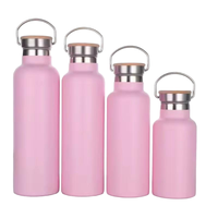 Botol Air Stainless Steel Vakum Terisolasi 350ml 500ml 750ml Dengan Tutup Bambu dan Pegangan Jinjing, Flask Olahraga Luar Ruangan yang Dapat Digunakan Kembali