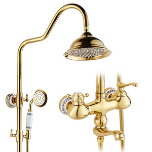 Set <span class=keywords><strong>Doccia</strong></span> Completo in Ottone Spazzolato Oro Non Rivestito, con Doccetta e Soffione a Pioggia - Product Image 2