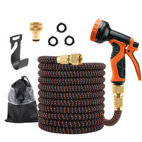 Tuyau d'arrosage extensible en caoutchouc durable 50/100 pieds avec enrouleur, anti-fuite, anti-pli, léger, haute pression, anti-corrosion