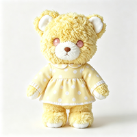 Adorable Ours en Peluche Jaune Doux avec Robe à Pois – Jouet en Peluche Animal Mignon