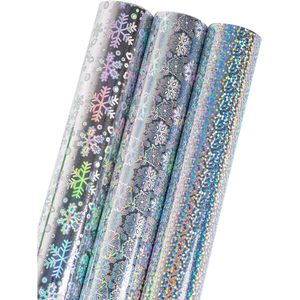 MAYPLUSS Christmas Holographic Foil Wrapping Paper 17in x 120in Silver Snowflake Dots Design Iridescent Metallized Paper - Product Image 1