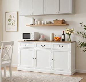 Mobile Moderno in Legno Massello per Soggiorno con 3 Cassetti e Ampio Spazio di Archiviazione, Top in Quercia, Ante Multifunzionali, Credenza - Product Image 2