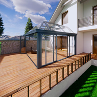 Véranda Moderne Personnalisée à Toit Polygone en Aluminium et Verre, Rétractable, Écologique, Alimentée par Énergie Solaire, pour Chambre, Cuisine, Hôtel