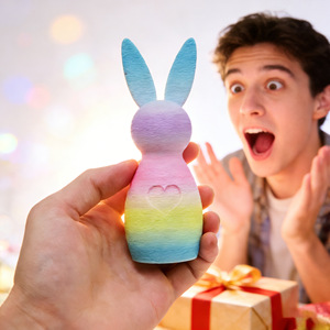 Easter Bunny Ornament 3D Printed Rainbow Color Heart Design Decor For Easter Gift - Product Image 1