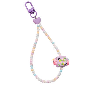 Nuevo colgante de llavero de coche pintado a mano cuadrado de dibujos animados, accesorios de cuentas de arroz coloridos frescos, funda para auriculares, decoración - Product Image 5