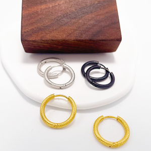 Textured Stainless Steel Huggie <b>Hoop</b> <b>Earrings</b> | PVD 18K GolD Plated With <b>Hinge</b> Closure | Waterproof,Hypoallergenic & Non-Fading - Product Image 5