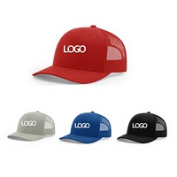Gorra de béisbol transpirable de malla de 6 paneles de poliéster/algodón para primavera/verano con logo bordado y letras, estilo camionero con ribete de red.