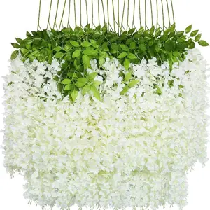 Commercio all'ingrosso glicine appeso fiori di seta Wisteria fiore artificiale casa matrimonio Top venditore bianco glicine fiori finti