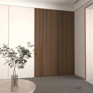 Planche acoustique en bois lamellé - 2400*600mm Chêne Noyer MDF avec <span class=keywords><strong>feutre</strong></span> polyester Finition en placage texturé noir brun pour les cinémas maison - Product Image 6
