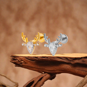 <b>Titanium</b> <b>Stud</b> Earrings Star Triangle Deer Head Design For Ear Cartilage Piercing Jewelry ASTM F136 <b>Titanium</b> - Product Image 2