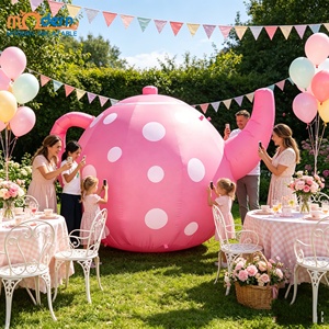 Ballon gonflable géant rose à pois avec ventilateur intégré, impression numérique, thème Alice au pays des merveilles, fête du thé du Chapeleur fou, extérieur - Product Image 2
