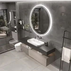 Akıllı banyo dekor ayna yuvarlak dim Demist LED ışık arkadan aydınlatmalı banyo makyaj aynası