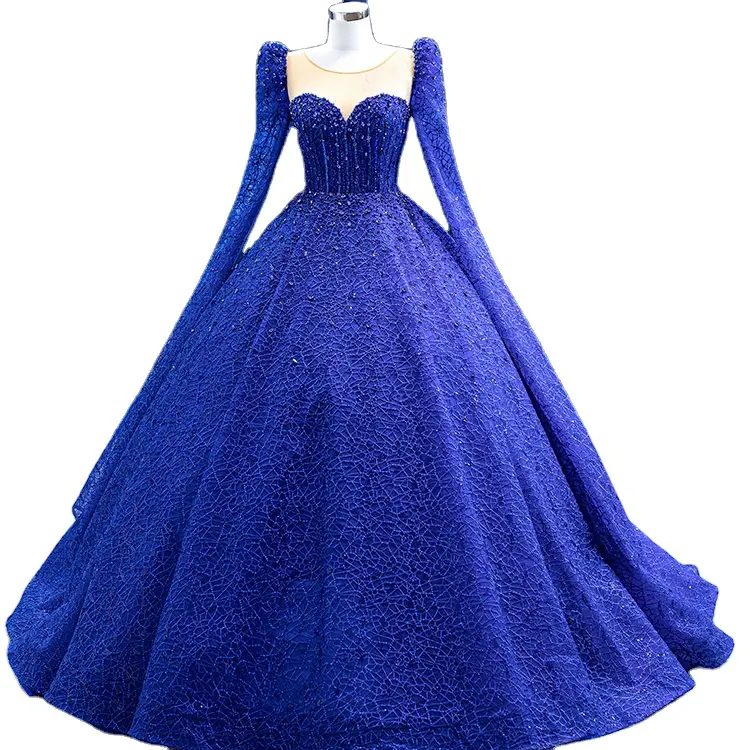 Королевское синее бальное платье для девочек Quinceanera, платья с пышными рукавами, длинные платья на шнуровке сзади